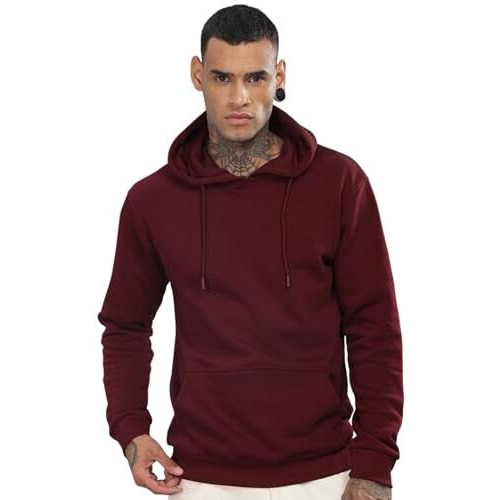 Adro Men's Cotton Neck Hooded Sweatshirt (H24-M-Pln-Mr-2Xl_Maroon)