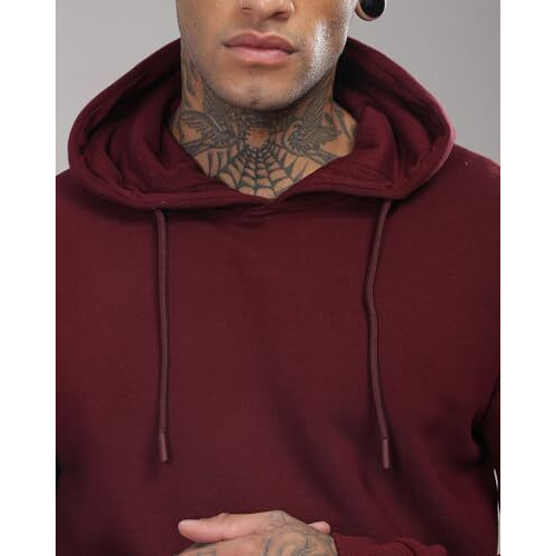 Adro Men's Cotton Neck Hooded Sweatshirt (H24-M-Pln-Mr-2Xl_Maroon)