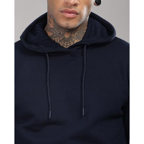 Adro Men's Cotton Neck Hooded Sweatshirt (H24-M-Pln-Nb-M_Navy Blue)
