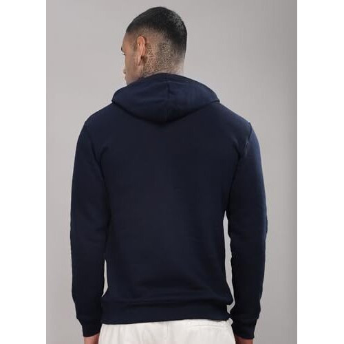 Adro Men's Cotton Neck Hooded Sweatshirt (H24-M-Pln-Nb-M_Navy Blue)