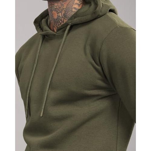 Adro Men's Cotton Neck Hooded Sweatshirt (H24-M-Pln-Ol-M_Olive)
