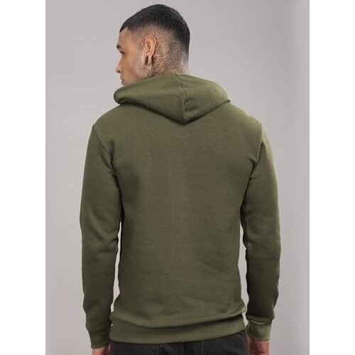 Adro Men's Cotton Neck Hooded Sweatshirt (H24-M-Pln-Ol-M_Olive)