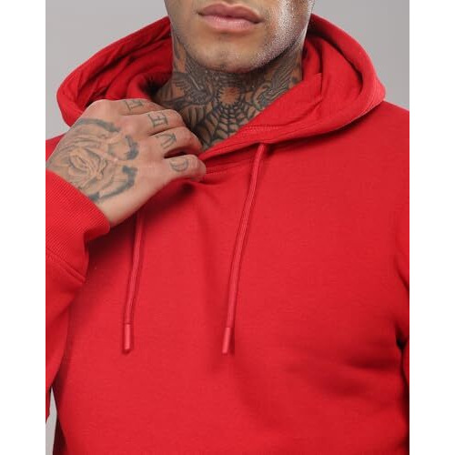 Adro Men's Cotton Neck Hooded Sweatshirt (H24-M-Pln-Rd_Red