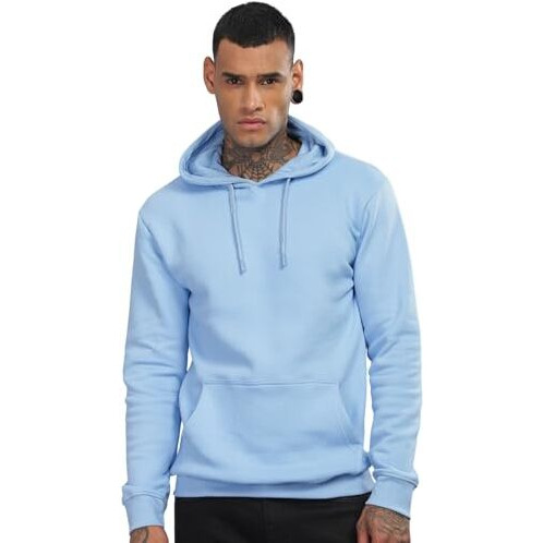 Adro Men's Cotton Neck Hooded Sweatshirt (H24-M-Pln-Sk_Sky Blue