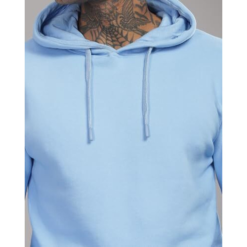 Adro Men's Cotton Neck Hooded Sweatshirt (H24-M-Pln-Sk_Sky Blue