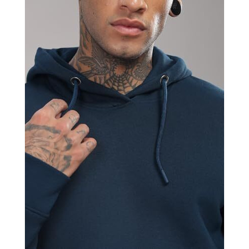 Adro Men's Cotton Neck Hooded Sweatshirt (H24-M-Pln-Sb_Teal