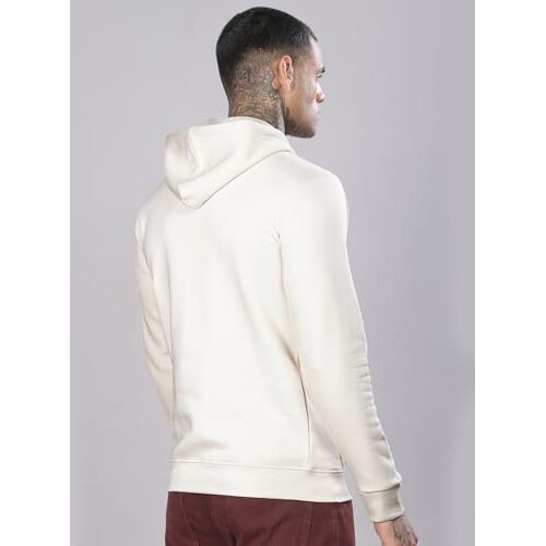 Adro Men's Cotton Neck Hooded Sweatshirt (H24-M-Pln-Ws_White Sand