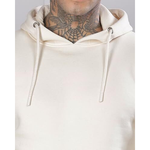 Adro Men's Cotton Neck Hooded Sweatshirt (H24-M-Pln-Ws_White Sand