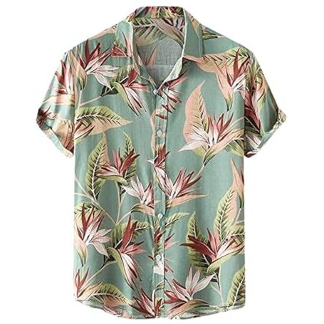 Leriya Fashion Shirt For Men | Tropical Leaf Printed Rayon Shirts For Men | Preppy Short Sleeves | Spread Collared Neck | Perfect For Outing | Beach | Camp Wear Shirt For Boys (Small, Green)