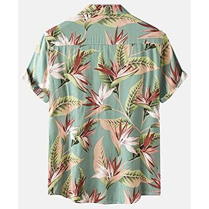 Leriya Fashion Shirt For Men | Tropical Leaf Printed Rayon Shirts For Men | Preppy Short Sleeves | Spread Collared Neck | Perfect For Outing | Beach |(Lf-Ms-6047-M-Green)