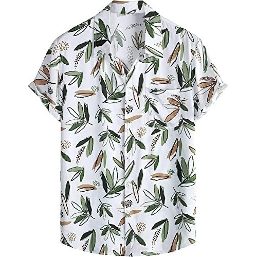 Leriya Fashion Shirt For Men | Tropical Leaf Printed Rayon Shirts For Men | Preppy Short Sleeves | Spread Collared Neck | Perfect For Outing | Beach | Camp Wear Shirt For Boys (Medium, White-Green)