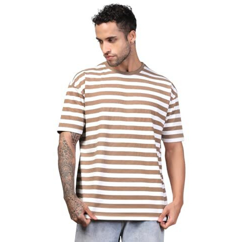 Leriya Fashion Mens T-Shirt | T Shirt For Men| Oversized T Shirt For Men| Loose Fit T Shirt For Men (X-Large, Light Orange)