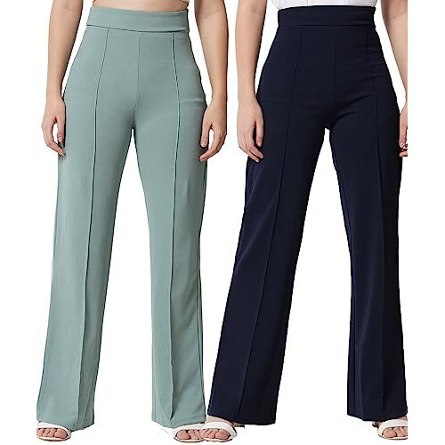 Kotty Pack Of 2 Women Regular Fit Multicolor Viscose Rayon Trousers