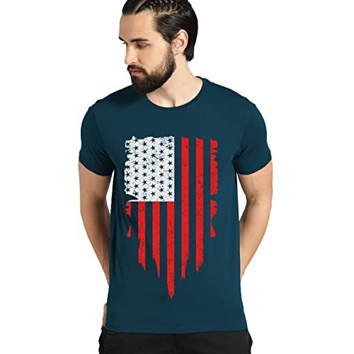 Adro Men's Usa Printed Cotton T-Shirt (Rn22-2-Uss-Sb_Teal_L)
