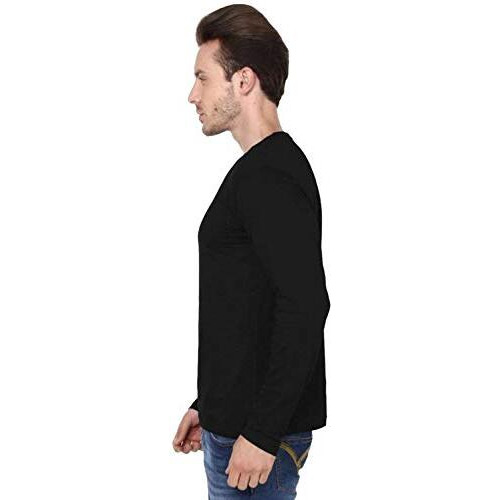 Adro Men's Full Sleeve Cotton T-Shirt (Fs-C-Pln-Bl_Black_M)