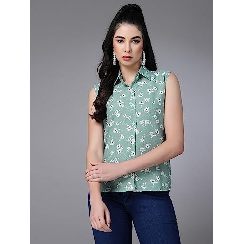 Oomph Summer Shirts For Women, Floral Printed, Green