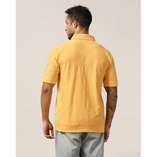 Leriya Fashion Mens T Shirt | Textured T Shirts For Men| Oversized T-Shirt For Men (Small, Yellow)