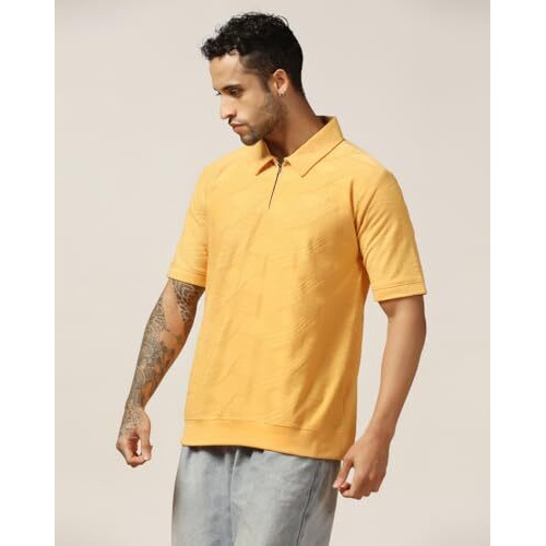 Leriya Fashion Mens T Shirt | Textured T Shirts For Men| Oversized T-Shirt For Men (Small, Yellow)