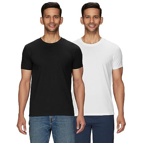 Xyxx Men's Solid Regular Fit T-Shirt (Xy_Cr15_Tshirt_2_Pitch Black+Polar White