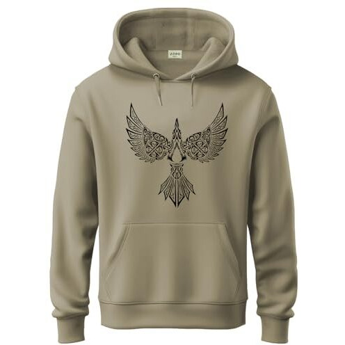 Adro Men's Cotton Neck Hooded Sweatshirt (H24-Bird-Be_Beige