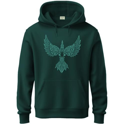 Adro Men's Cotton Neck Hooded Sweatshirt (H24-Bird-Grn_Green