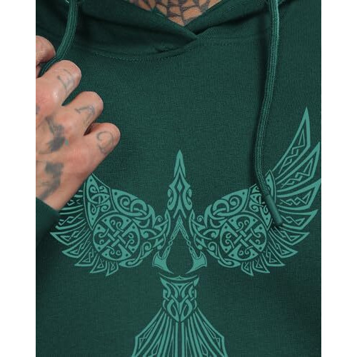 Adro Men's Cotton Neck Hooded Sweatshirt (H24-Bird-Grn_Green