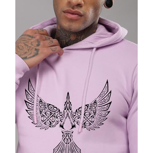 Adro Men's Cotton Neck Hooded Sweatshirt (H24-Bird-Pu_Lavender