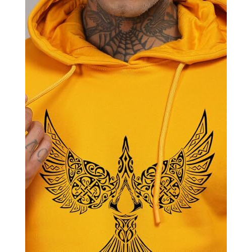 Adro Men's Cotton Neck Hooded Sweatshirt (H24-Bird-Mu_Mustard