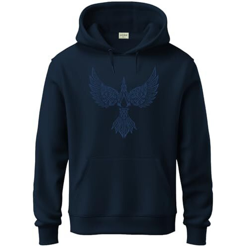 Adro Men's Cotton Neck Hooded Sweatshirt (H24-Bird-Nb_Navy Blue