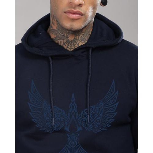 Adro Men's Cotton Neck Hooded Sweatshirt (H24-Bird-Nb_Navy Blue