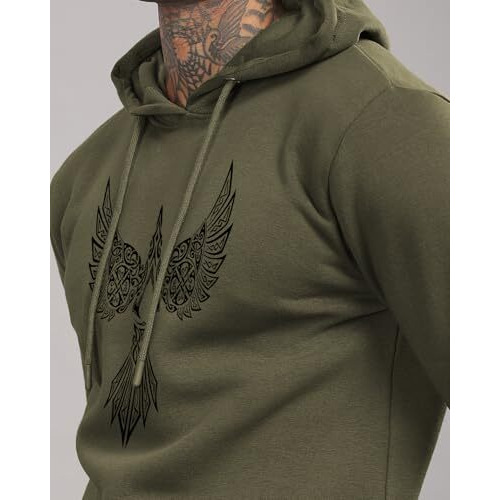 Adro Men's Cotton Neck Hooded Sweatshirt (H24-Bird-Ol_Olive