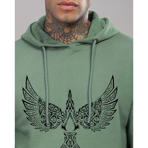 Adro Men's Cotton Neck Hooded Sweatshirt (H24-Bird-Pt_Pista