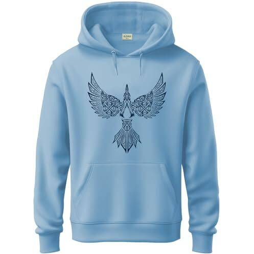 Adro Men's Cotton Neck Hooded Sweatshirt (H24-Bird-Sk_Sky Blue