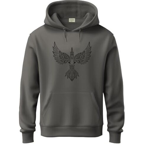 Adro Men's Cotton Neck Hooded Sweatshirt (H24-Bird-Sg_Steel Grey