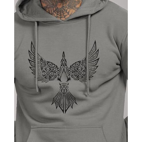 Adro Men's Cotton Neck Hooded Sweatshirt (H24-Bird-Sg_Steel Grey
