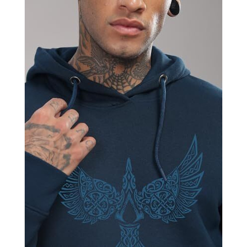 Adro Men's Cotton Neck Hooded Sweatshirt (H24-Bird-Sb_Teal