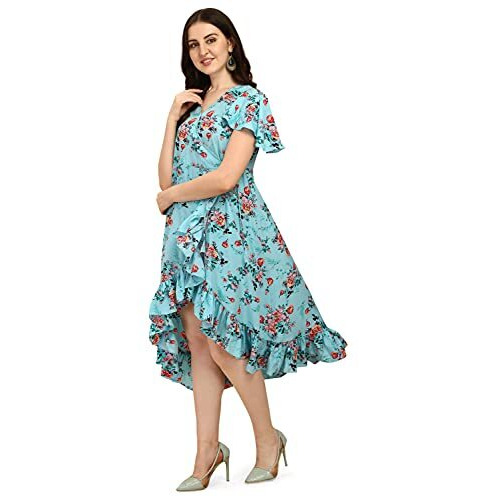 Oomph Women's Western & Fusion Wear Wrap Midi Dresses For Women, Blue - Md322