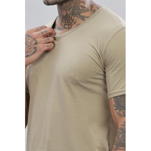 Adro V-Neck T Shirt For Men, 100% Cotton Vneck Tshirt Is Ideal For Casual Wear, Workouts And Loungewear, Adding A Stylish Touch.|Vn24-Pln-Be-S Beige