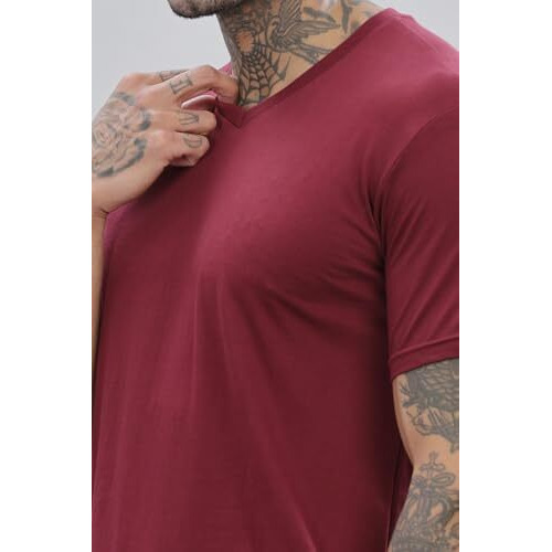 Adro V-Neck T Shirt For Men, 100% Cotton Vneck Tshirt Is Ideal For Casual Wear, Workouts And Loungewear, Adding A Stylish Touch.|Vn24-Pln-Mr-2Xl Maroon