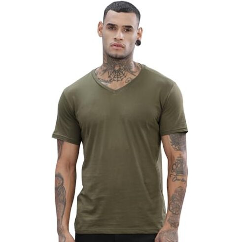 Adro V-Neck T Shirt For Men, 100% Cotton Vneck Tshirt Is Ideal For Casual Wear, Workouts And Loungewear, Adding A Stylish Touch.|Vn24-Pln-Ol-Xl Olive