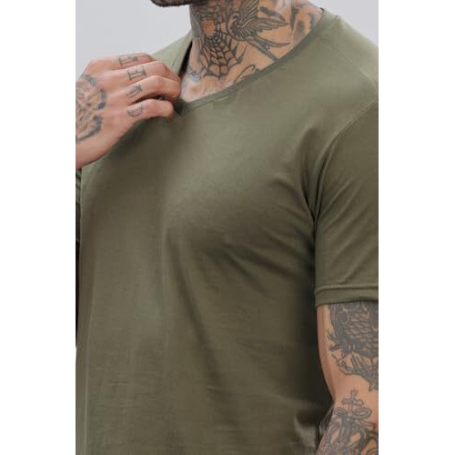 Adro V-Neck T Shirt For Men, 100% Cotton Vneck Tshirt Is Ideal For Casual Wear, Workouts And Loungewear, Adding A Stylish Touch.|Vn24-Pln-Ol-Xl Olive