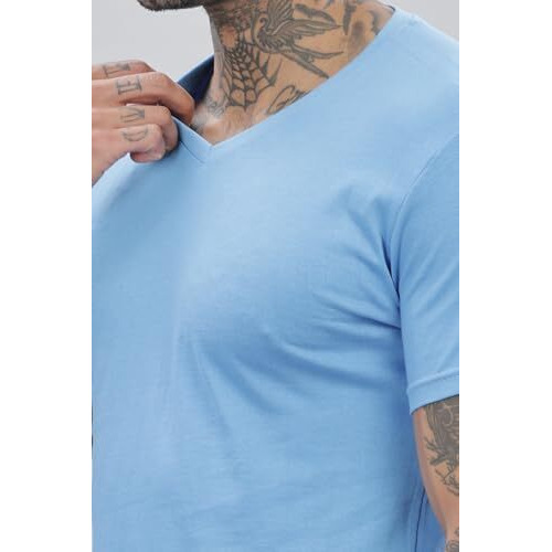 Adro V-Neck T Shirt For Men, 100% Cotton Vneck Tshirt Is Ideal For Casual Wear, Workouts And Loungewear, Adding A Stylish Touch.|Vn24-Pln-Sk-Xl Sky Blue