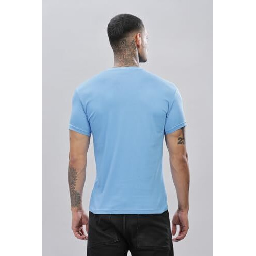 Adro V-Neck T Shirt For Men, 100% Cotton Vneck Tshirt Is Ideal For Casual Wear, Workouts And Loungewear, Adding A Stylish Touch.|Vn24-Pln-Sk-Xl Sky Blue