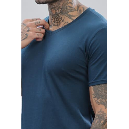 Adro V-Neck T Shirt For Men, 100% Cotton Vneck Tshirt Is Ideal For Casual Wear, Workouts And Loungewear, Adding A Stylish Touch.|Vn24-Pln-Sb-M Teal