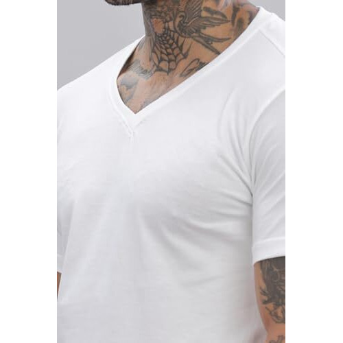 Adro V-Neck T Shirt For Men, 100% Cotton Vneck Tshirt Is Ideal For Casual Wear, Workouts And Loungewear, Adding A Stylish Touch.|Vn24-Pln-Wh-M White