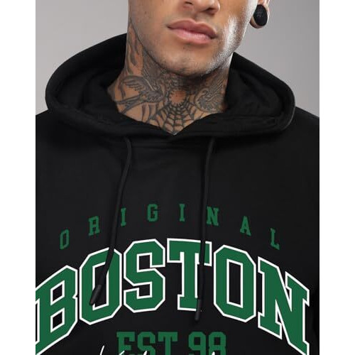 Adro Men's Cotton Neck Hooded Sweatshirt (H24-Bost-Bl_Black