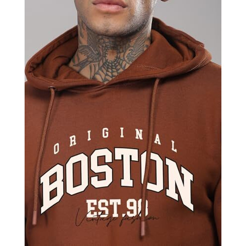 Adro Men's Cotton Neck Hooded Sweatshirt (H24-Bost-Br-2Xl_Brown)