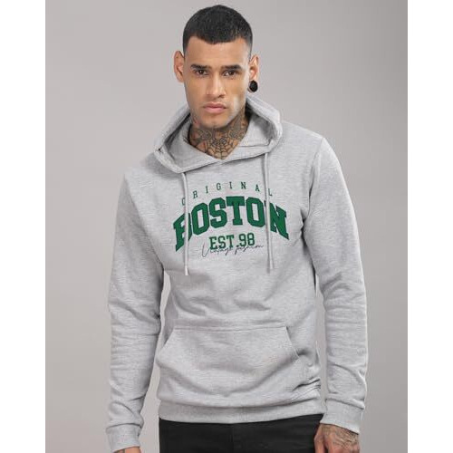 Adro Men's Cotton Neck Hooded Sweatshirt (H24-Bost-Gr_Grey