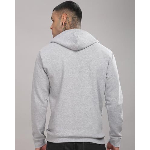 Adro Men's Cotton Neck Hooded Sweatshirt (H24-Bost-Gr_Grey