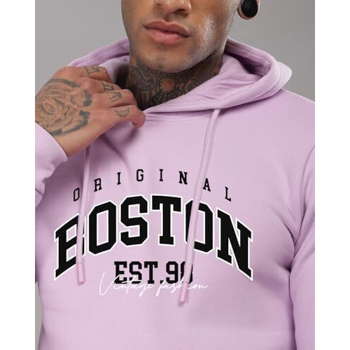 Adro Men's Cotton Neck Hooded Sweatshirt (H24-Bost-Pu_Lavender